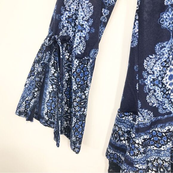 Style & Co. Navy Blue Medallion Print Peasant Boho Blouse - Picture 9 of 15